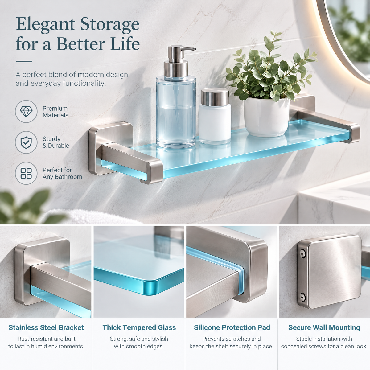 Wall-Mounted Bathroom Shelf - details