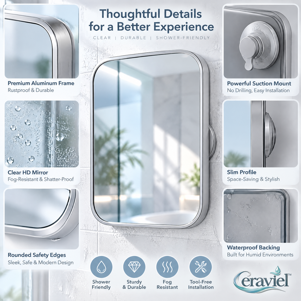 Compact Shower Mirror - details
